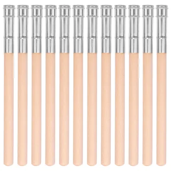 12 Piese din Lemn Creion Prelungitoare de Artă Creion Lengthener Creion Extensie cu Mâner din Aluminiu pentru Școală, Rechizite de Birou