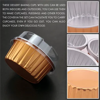 Desert Cupe cu Capac, 25 Pack Gold Folie de Aluminiu Cupe de Copt Titularii, Coace Prajitura de Utilitate Ramekin Clar Budincă 0