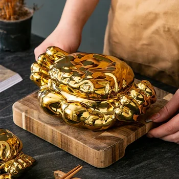 Ceramica de Aur Crab Coajă în formă de Tacamuri Acasa, Tofu Recipient Aurit Comoara Crab pot Creative Chineză Hotel Retro Tacamuri Noi 0