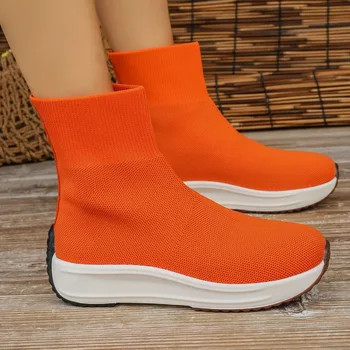 2023 Iarna Plus Dimensiunea de Pantofi pentru Femei Slip-on pentru Femei Glezna Cizme Platforma Plat cu Casual Pantofi pentru Femei Tricotate Doamnelor Cizme 0