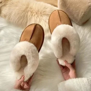 2024 de Iarna la Modă Casual piele de Căprioară Femei Îngroșat Bumbac Cald Papuci de moda pentru Femei Nou cu talpi Groase de Pluș Acasă Papuci