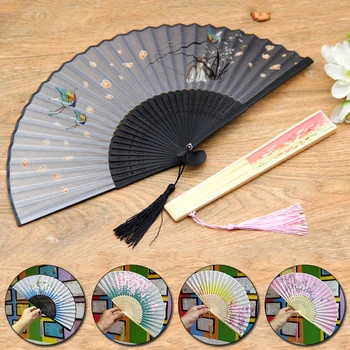 Evantai din Bambus Vechi Fan de Vară Stil Chinezesc Femei Ciucure de Dans Fan Pliabil Portabil de Mici Vintage Matase Fan Ventilator de Mână