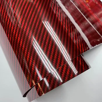 Noi Holografic Roșu Fibra de Carbon de Vinil Folie cu Bule de Aer de Lansare Masina Ambalaj Folie Auto DIY Decalcomanii Autocolante 0