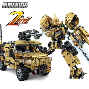 2 in 1 se Transforma Rezervor de Război Seturi de constructie Robot Mecha Militare Cărămizi Jucării pentru Copii Băieți MOC Blocuri de Cadouri de Crăciun Tehnice