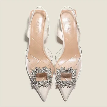 BCEBYL de Primăvară și de Toamnă de Moda Sexy Banchet Confortabil Cristal Transparent Culoare Solidă a Subliniat Toe pantofi cu Tocuri inalte 0